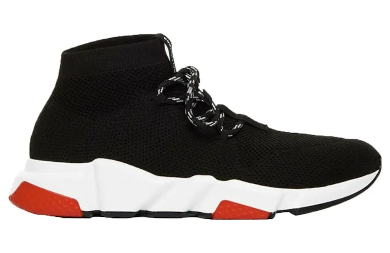 Balenciaga Speed Trainer Lace Up Black Black White Red (530357W07U01000) (2)