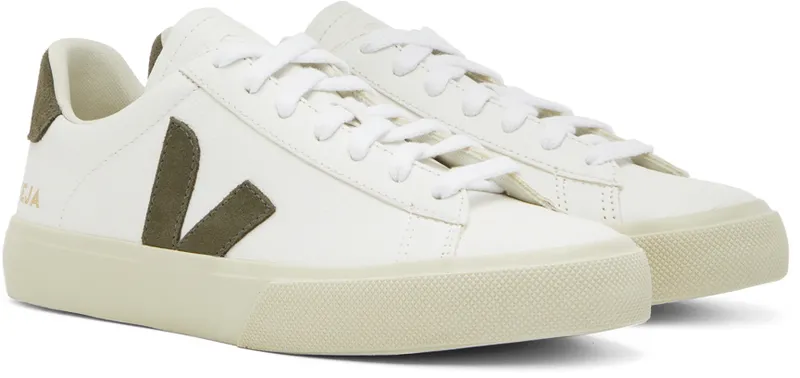 Veja White & Khaki Leather Campo Sneakers (CP0502347)