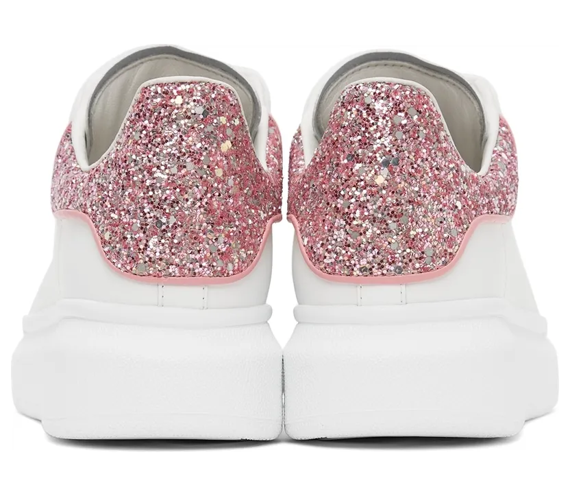Alexander McQueen White & Pink Glitter Oversized Sneakers (558945WIAFF) (4)