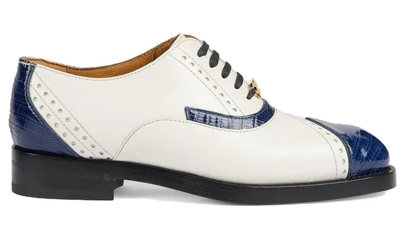 Gucci Leather Lace-up Shoes White Blue (750567 AACD2 4254)