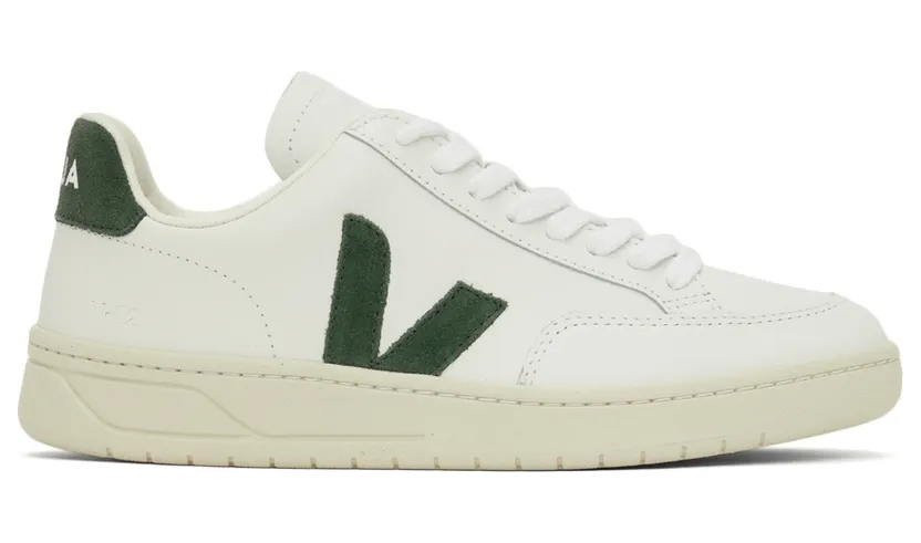 Veja White & Green Leather V-12 Sneakers (XD0202336)