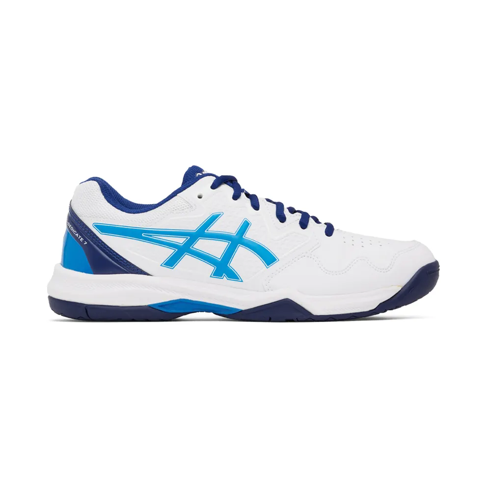 Asics White & Blue Gel-Dedicate 7 Sneakers (1041A223)