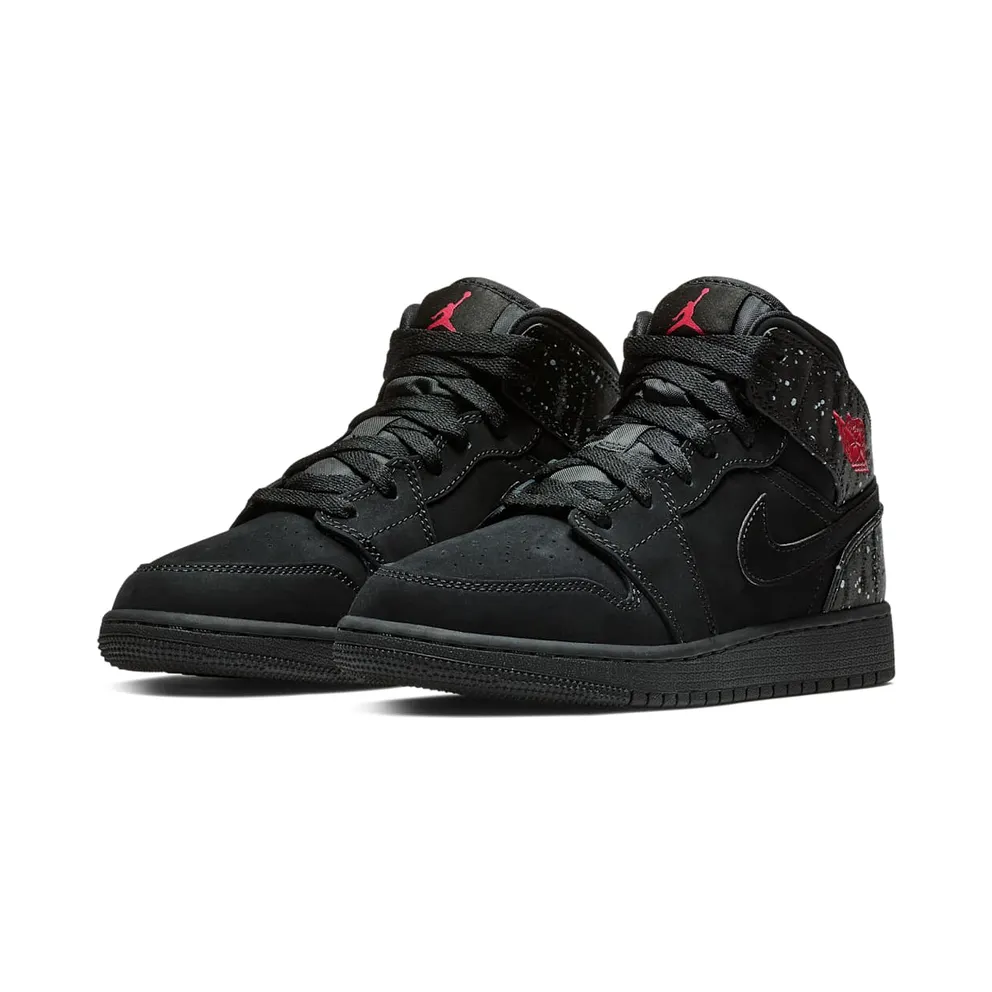 Jordan 1 Mid Black Rush Pink White Splatter (GS) Black/Rush Pink-White-Black (555112-001)