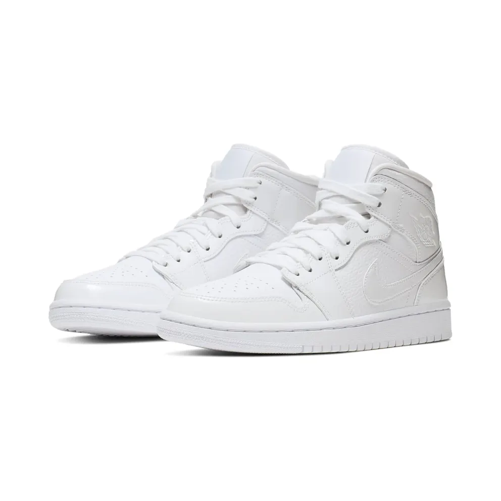 Jordan 1 Mid Triple White Patent Swoosh (W) White/White-White (BQ6472-100)