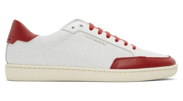 Saint Laurent White and Red Court Classic SL/10 Sneakers (603223 1JZ50)