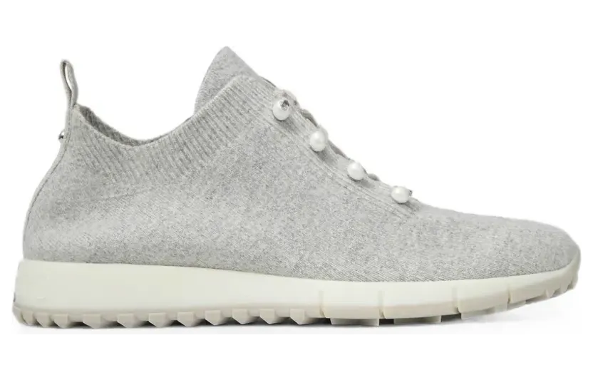 Jimmy Choo Veles Chocolate kasjmier melange gebreide sneakers met parelknopen – Bruin (VELESPZG)