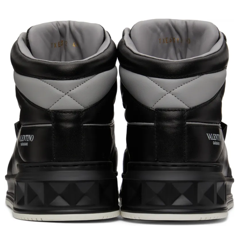 Valentino Garavani Black & Grey Nappa One Stud Sneakers (XY2S0E63NWN) (4)