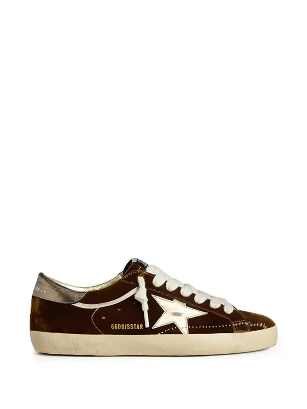 Golden Goose Super-Star Sneaker aus cognacfarbenem Samt mit Metallic-Lederstern und Fersenlasche aus Leder – Brown (GWF01016F007893)