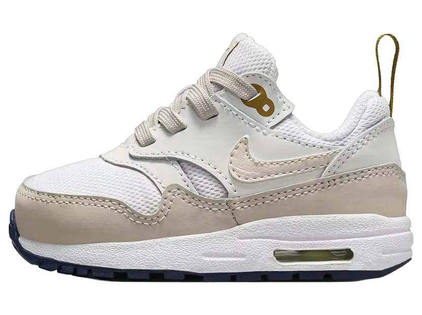 Nike Air Max 1 EasyOn Infant “White Bronzine Midnight Navy Light Orewood Brown (I)” (DZ3309-103)