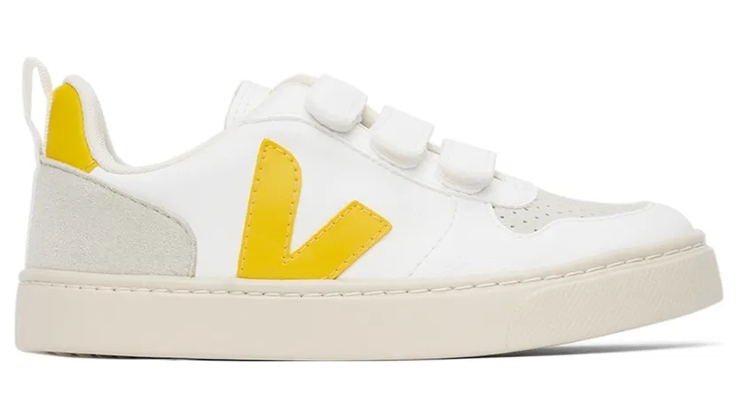 Veja Baby White & Yellow Vegan V-10 Velcro Sneakers (CV0702549)
