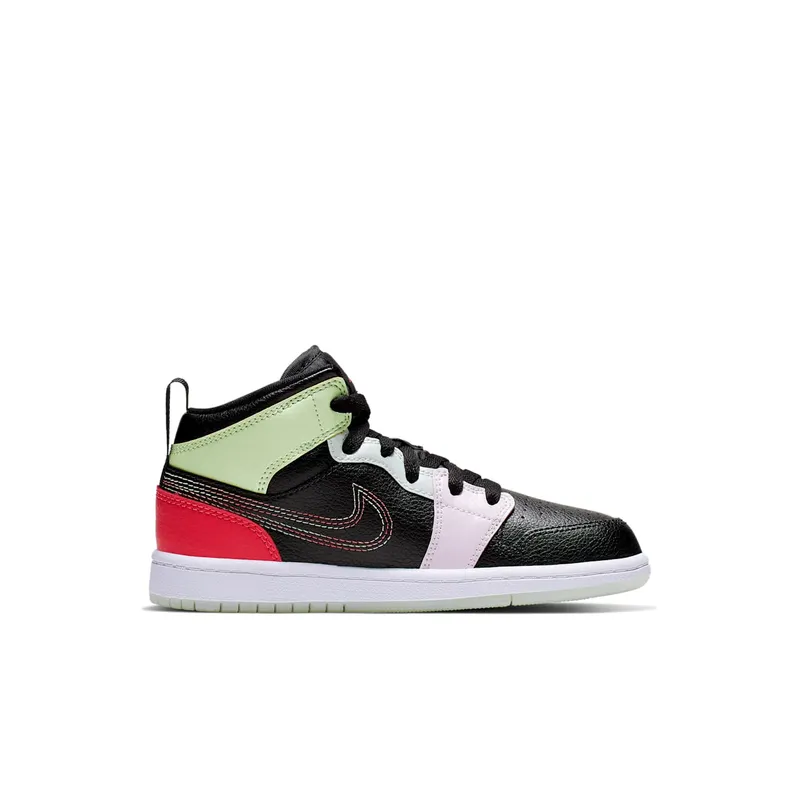 Jordan 1 Mid Glow-In-The-Dark (PS) Black/Ember Glow-Barely Volt-Light Soft Pink-Jade Aura (AV5173-076)
