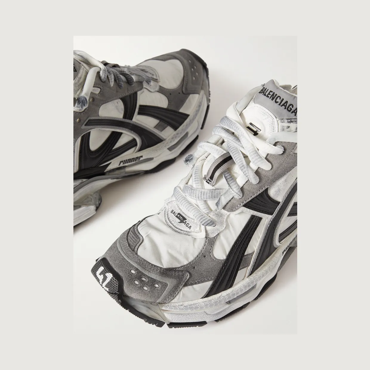 Balenciaga Runner Distressed Nylon, Suede and Rubber Sneakers Gray (772774W3RNY) (5)