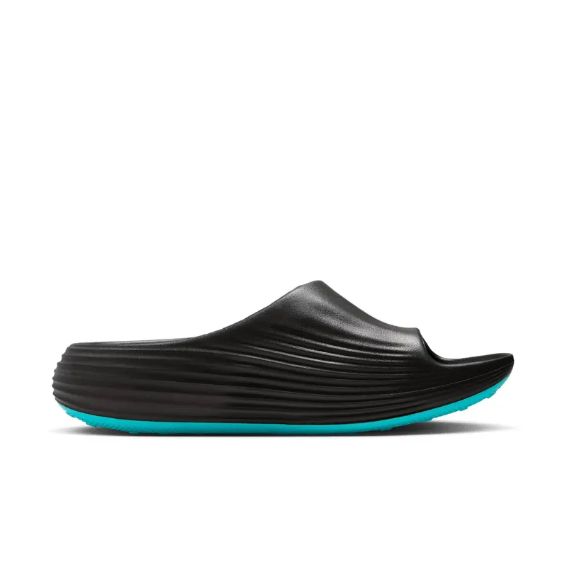 Nike ReactX Rejuven8 Slides “Black / Gamma Blue / Metallic Silver” (HV4479-003)