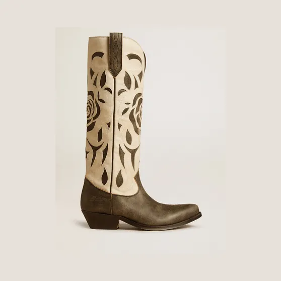 Golden Goose Wish Star Boots In Black And White Leather With Inlay Rose And Star (GWF00860.F006912.90481)