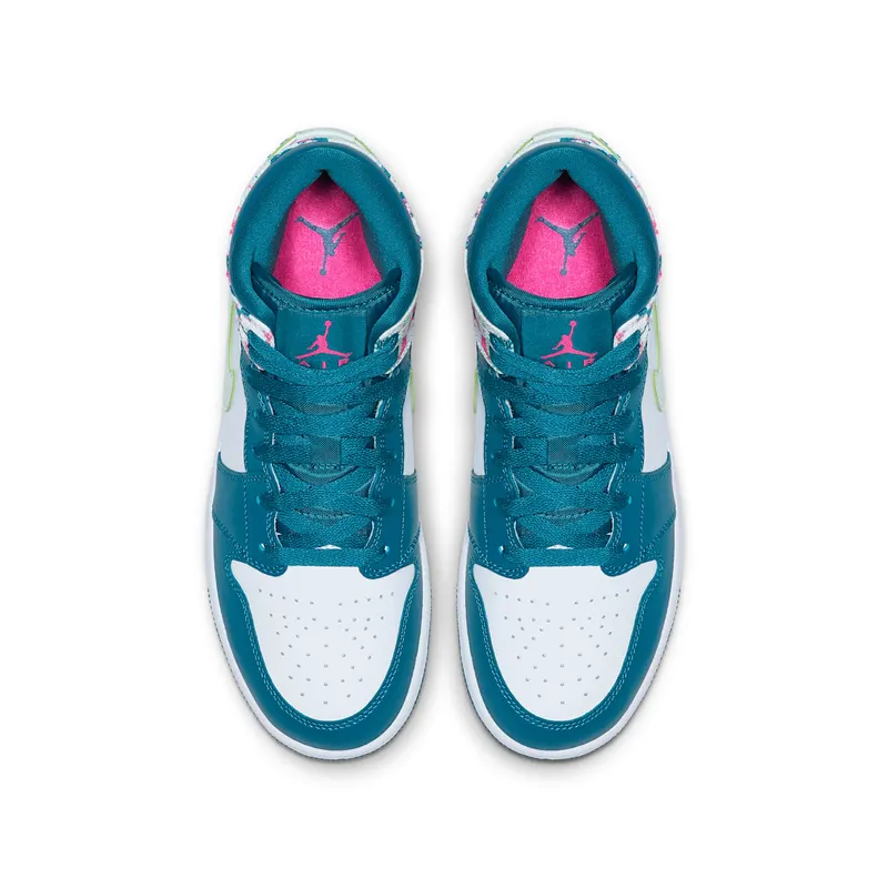 Jordan 1 Mid Paint Stroke (GS) Green Abyss/Frosted Spruce-White-Laser Fuchsia (555112-300)