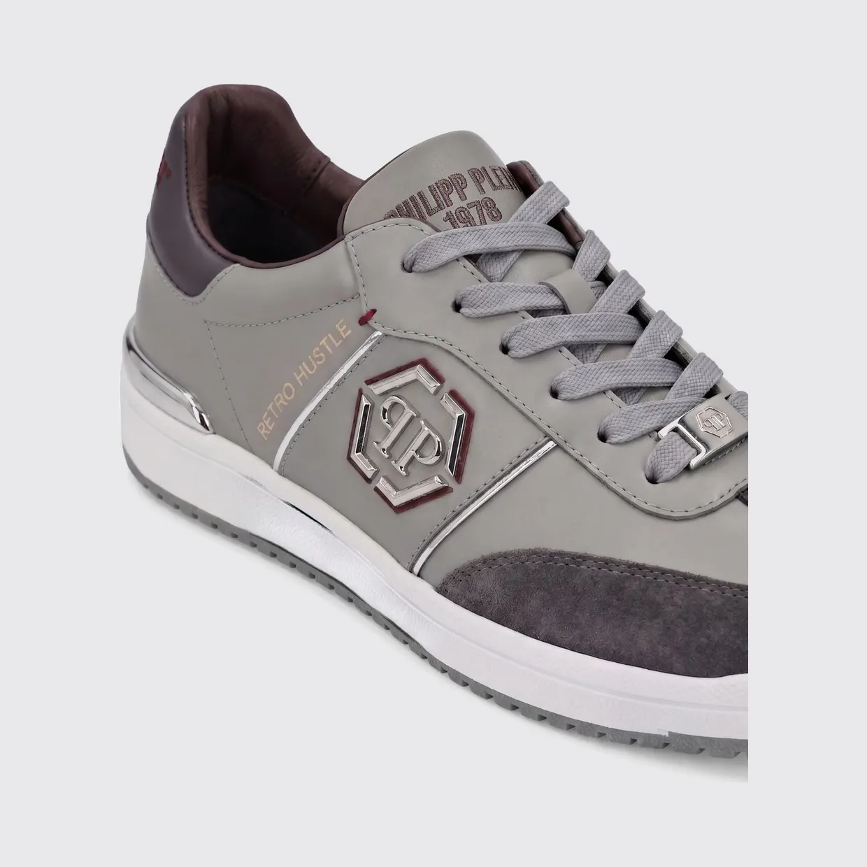 Philipp plein Retro Hustle Leather Sneakers with Hexagon Logo Grey (AAFSUSC1062PLE022N10) (2)