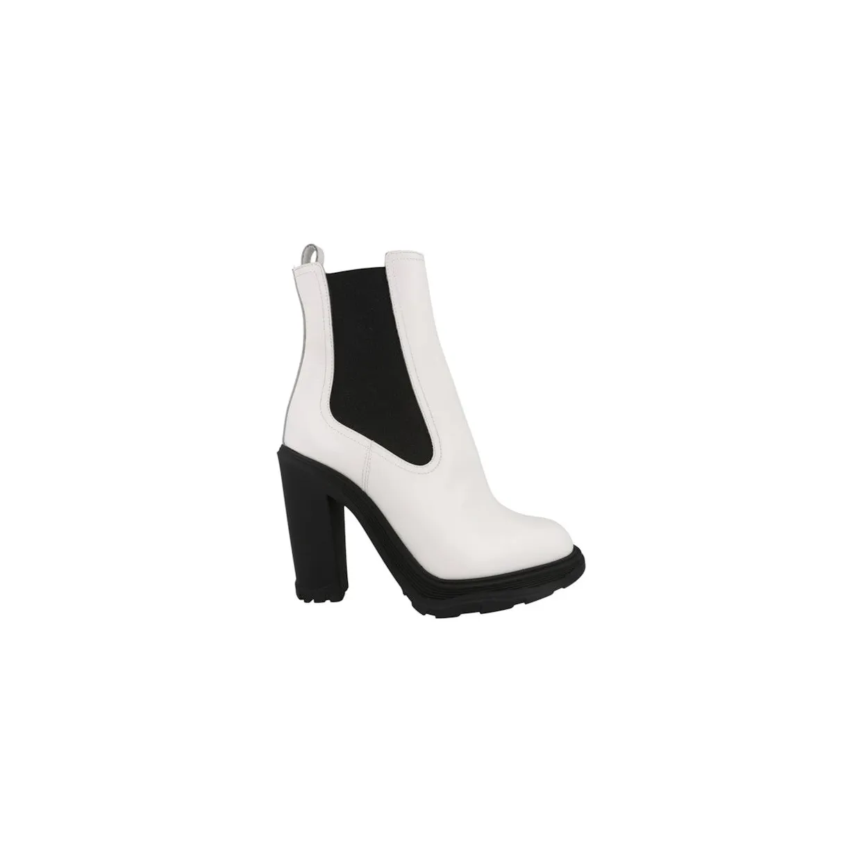 Alexander McQueen Leather Heeled Chelsea Boot Ivory Black (678530WHZ849360)