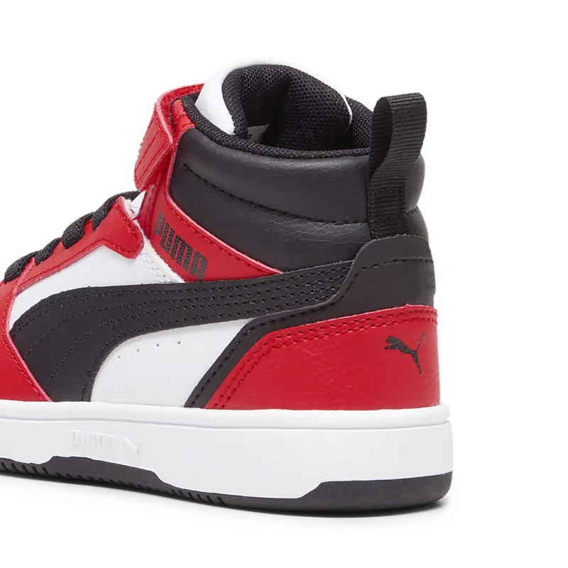 Puma Rebound V6 Mid “Puma White / Puma Black / For All Time Red” (393832_03)