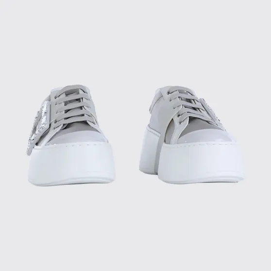 Roger Vivier Viv’ Skate Satin Low-Top Trainers with Wedge and Jewel Buckle White (RVW73729110VMI1VC4)