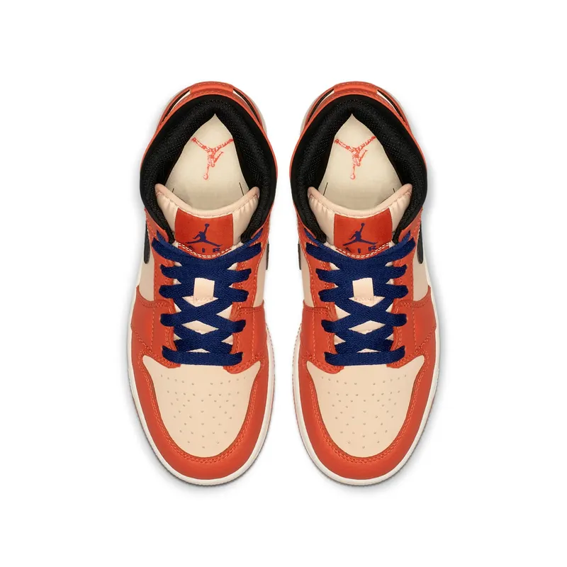 Jordan 1 Mid Team Orange Black (GS) Team Orange/Black-Crimson Tint (BQ6931-800)