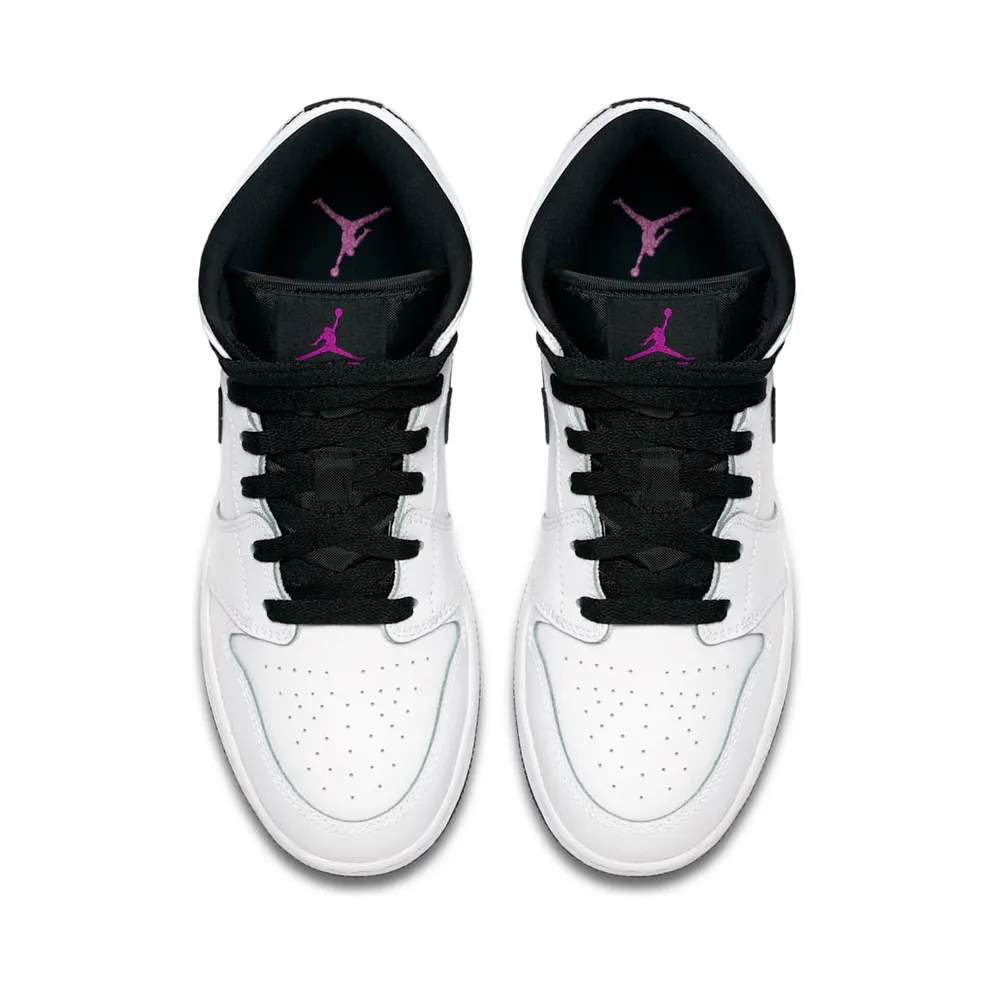 Jordan 1 Mid White Black Fuchsia Blast (GS) White/Black-Fuchsia Blast (555112-138)