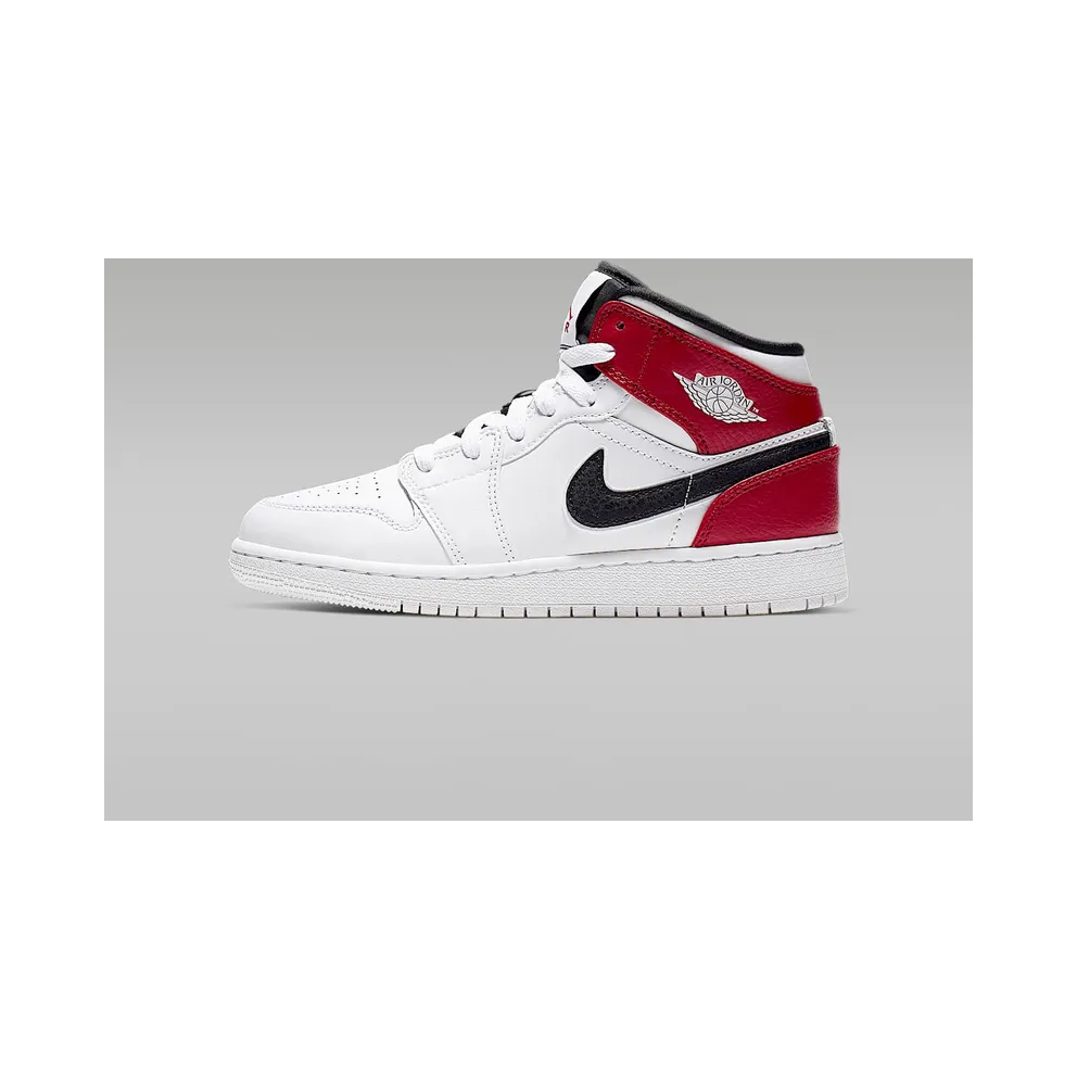 Jordan 1 Mid White Black Gym Red (GS) White/Black-Gym Red (554725-116)
