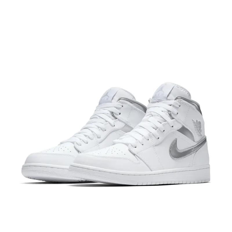 Jordan 1 Retro Mid Pure Money White/Metallic Silver-White (554724-105)