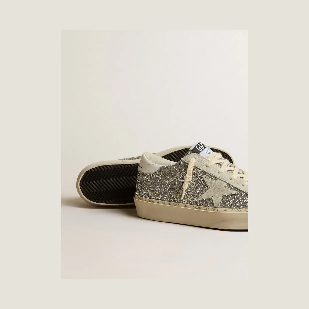 Golden Goose Hi Star In Silver Glitter With Suede Star And White Heel Tab (GWF00118.F005100.70287) (3)
