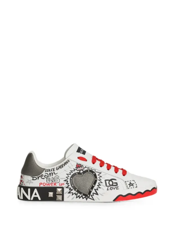 Dolce & Gabbana Portofino verfraaide low-top with hartpatch – White (CS2466A0986)
