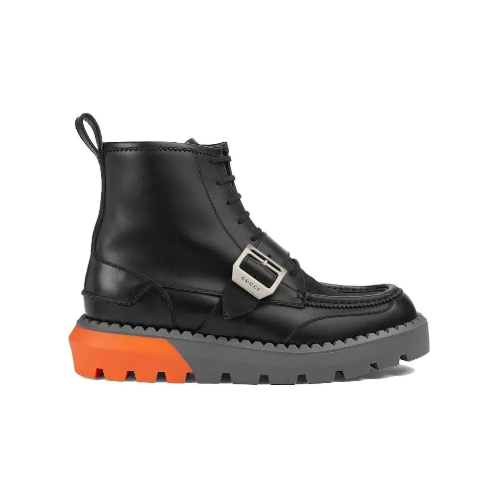 Gucci Lace Up Boot Buckle Black Orange (739867 AABZ0 1000)