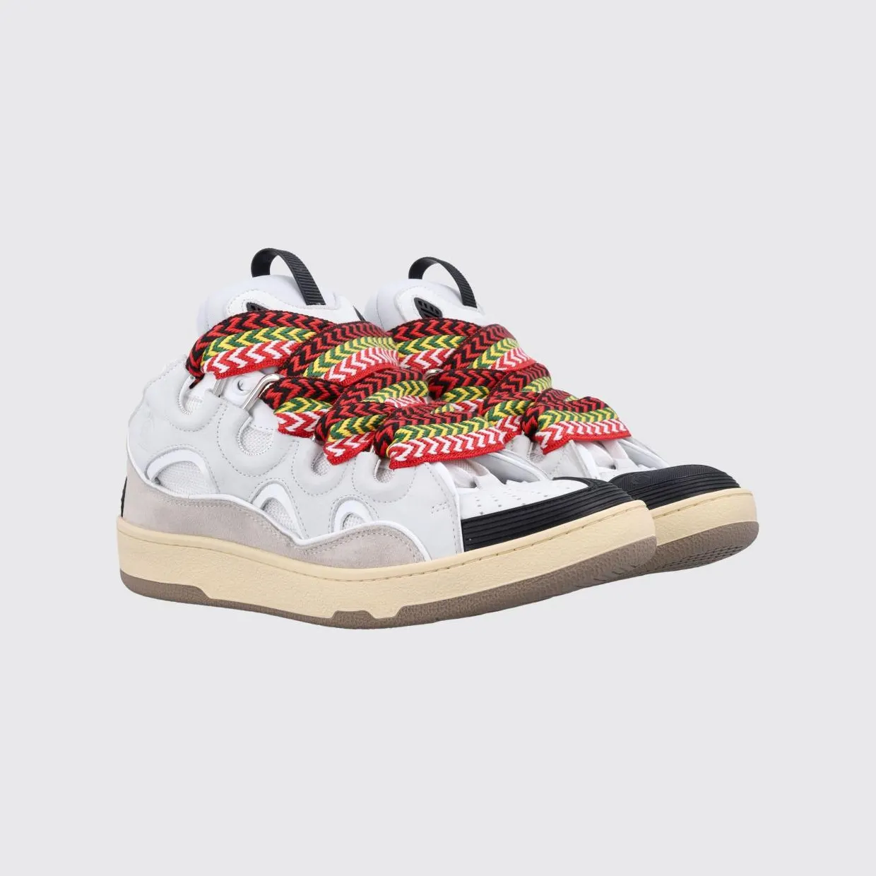 Lanvin Curb Bicolor Low-Top Sneakers in Leather and Mesh with Oversized Laces White (SKDK12DRA300)