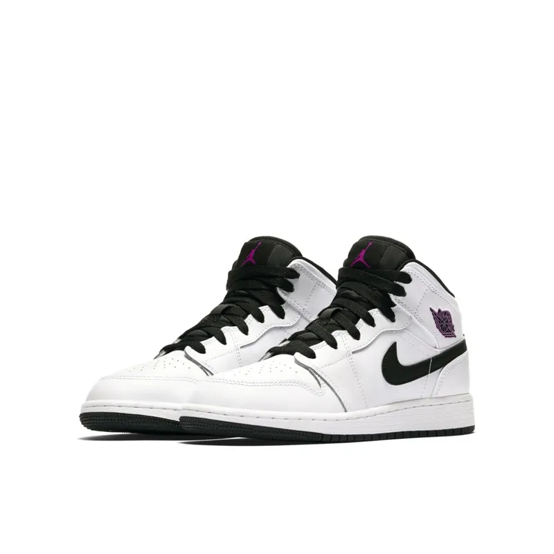 Jordan 1 Mid White Black Fuchsia Blast (GS) White/Black-Fuchsia Blast (555112-138)