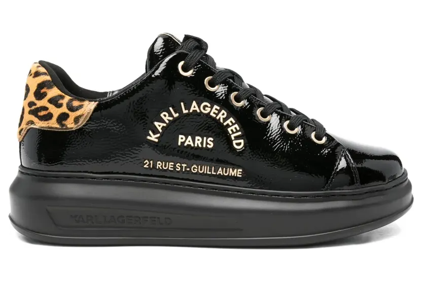 Karl Lagerfeld Sneakers met luipaardprint en hak – Zwart (KL6253PJ100)