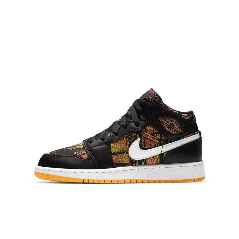 Jordan 1 Mid Black Laser Orange Bright Melon (GS) Black/Laser Orange-Bright Melon-White (555112-003)