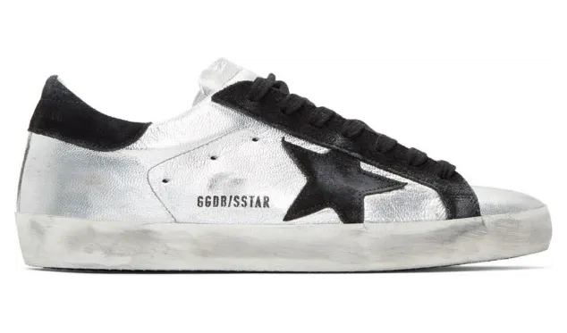 Golden Goose Silver and Black Superstar Sneakers (GCOMS590.A8)