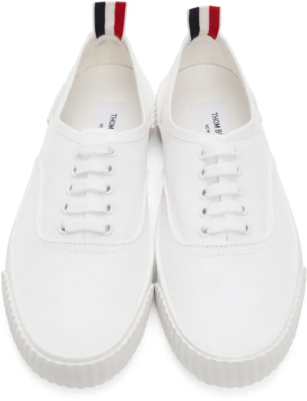 Thom Browne White Canvas Vulcanized Sneakers (MFD201A-01588)