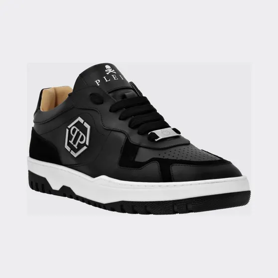 Philipp plein Low-Top Leather and Suede Sneakers with Hexagon Logo Black (SADSUSC0545PLE010N02)