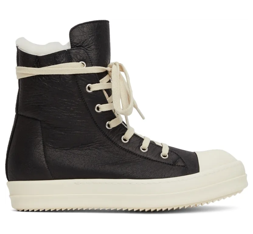Rick Owens Black Shearling High Sneakers (RU02A5890 LSHC)