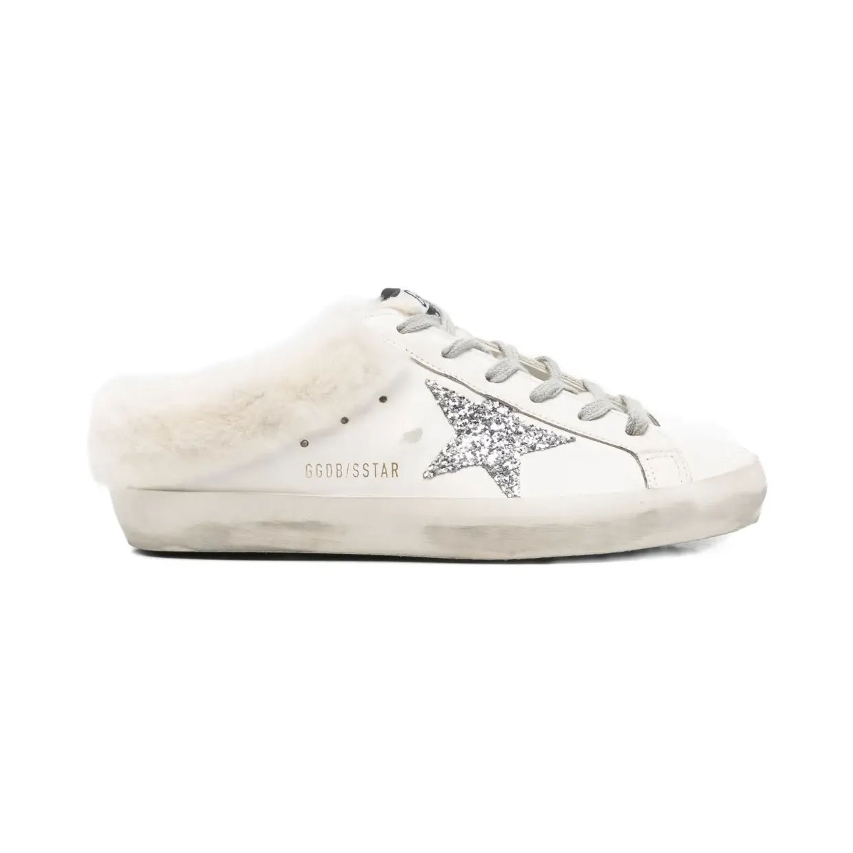 Golden Goose Super-Star Sabot mit Shearlingfutter und Stern “White” (GWF00110F007126)