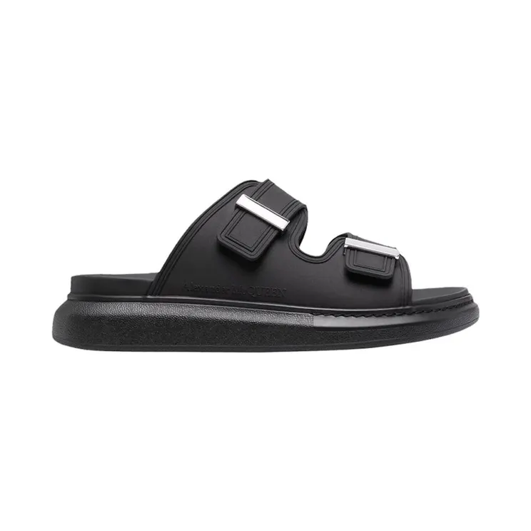 Alexander McQueen Hybrid Buckled Rubber Sandals Black Silver (650784WHXZE1081)