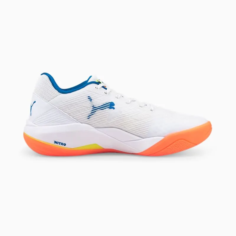 Puma Eliminate Power Nitro Handball Shoes White/Blue/Yellow (106460-03)