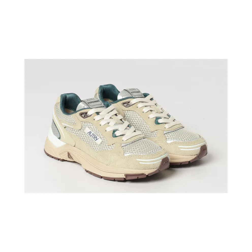 Autry Hyperway Two-Tone Leather and Mesh Sneakers with Cut-Out Logo Beige (HYLWCI04)