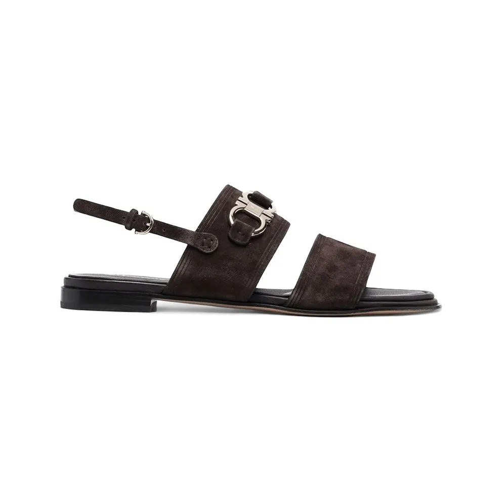 Ferragamo Gancini-Plaque Suede Sandals Brown (01C932751077)
