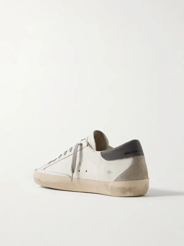 Golden Goose Super-Star Distressed Suede-Trimmed Leather Sneakers White (GMF00102.F006113) (4)