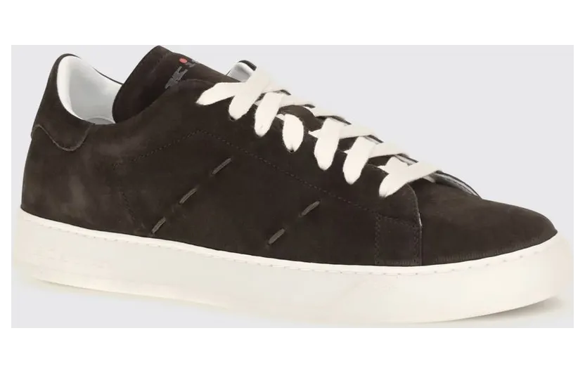 Kiton Low-Top Suede Calfskin Sneakers with Elasticated Ankle Dark (USSA421N0151603TESTAMORO)