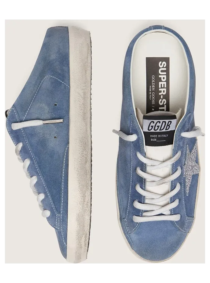 Golden Goose Women’S Super-Star Sabots In Denim-Blue Suede With Silver Glitter Star (GWF00110.F008493.51116) (3)
