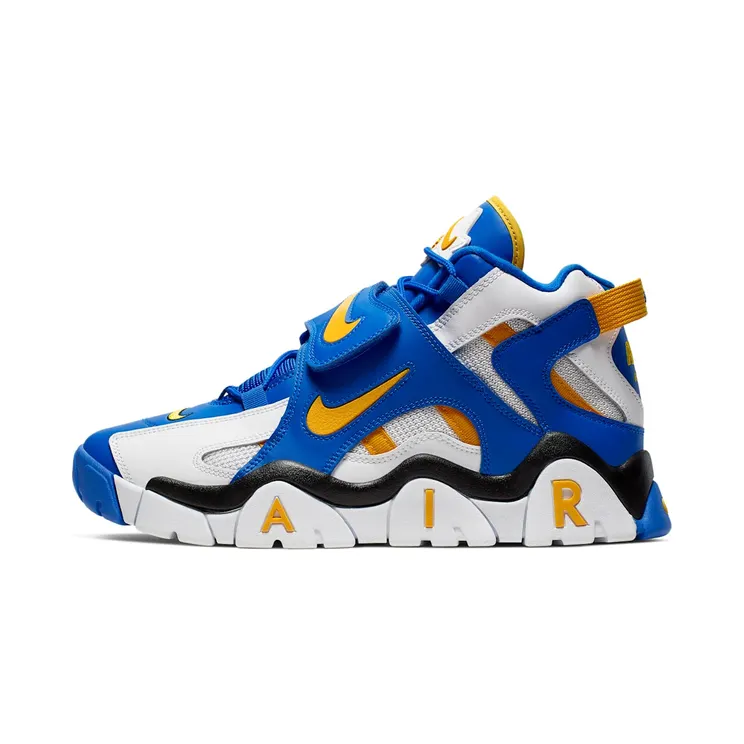 Nike Air Barrage Mid Rams “White / Racer Blue / Black / Laser Orange” (AT7847-100)