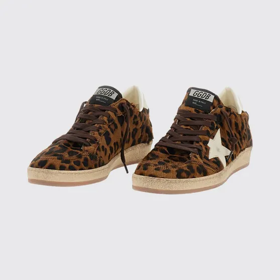Golden goose Ball Star Distressed Animal-Print Pony Hair Sneakers Brown (GMF00117F00870355655)