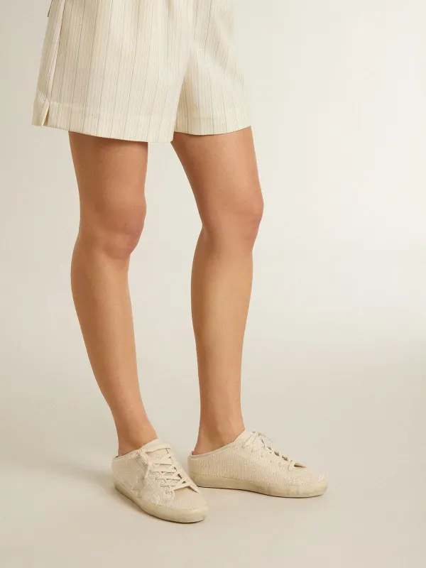 Golden Goose Super-Star Sabot In Beige Canvas With Embroidered Beads And Beige Suede Star (GWF00110.F007261.65221) (3)