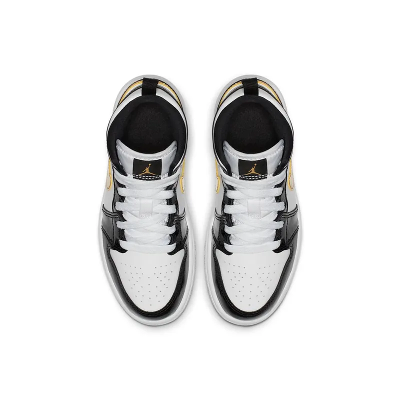 Jordan 1 Mid Patent Black White Gold (PS) Black/White-Metallic Gold (BQ6932-007)